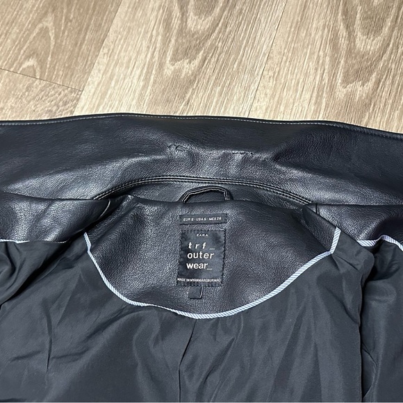 Zara Black Leather Jacket Asymmetrical Design - Picture 12 of 14